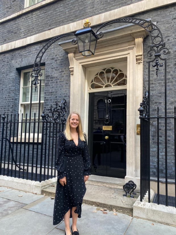 Peggy Beard, Head of Campaigns at UK Home Office, outside Number 10 Downing Street.