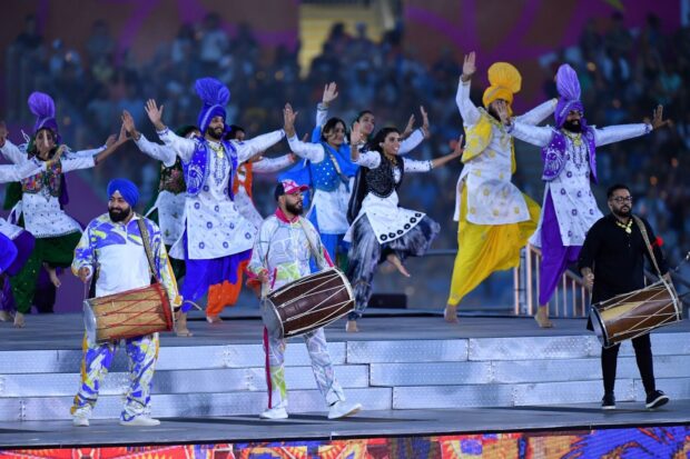 Dancers and drummers at the Birmingham 2022 Commonwealth Games. 