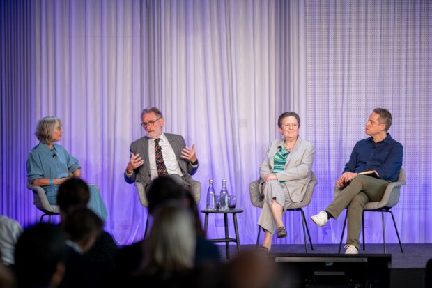 Collaboration panel with Dame Angela McLean, Sir Ian Diamond, Tamara Finklestein and Simon Baugh.